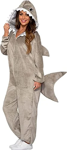 Forum Novelties Piece Hooded Fleece Costume Jumpsuit, Shark, One Size