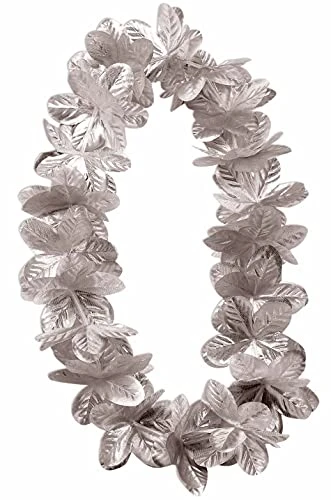 Forum Novelties Silver Metallic Fancy Hawaiian Silk Flower Lei 3 Forum Novelties Silver Metallic Fancy Hawaiian Silk Flower Lei