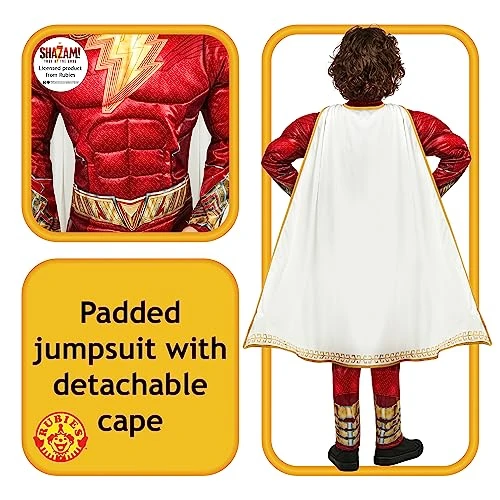 Rubie's Child's Shazam! Fury Of The Gods Padded Costume Jumpsuit And Cape, As Shown 4 Rubie's Child's Shazam! Fury Of The Gods Padded Costume Jumpsuit And Cape, As Shown - Image 2