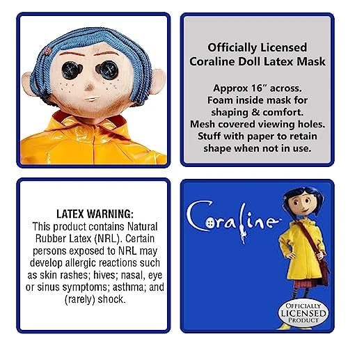 Rubie's Adult Coraline Doll Deluxe Overhead Latex Mask, As Shown, One Size 4 Rubie's Adult Coraline Doll Deluxe Overhead Latex Mask, As Shown, One Size - Image 2