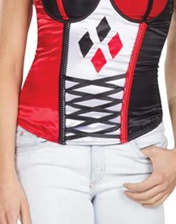 Secret Wishes DC Comics Justice League Superhero Style Adult Corset Top With Logo Harley Quinn, Red, Large -Forum Novelties Shop 51f5iD6hrmL